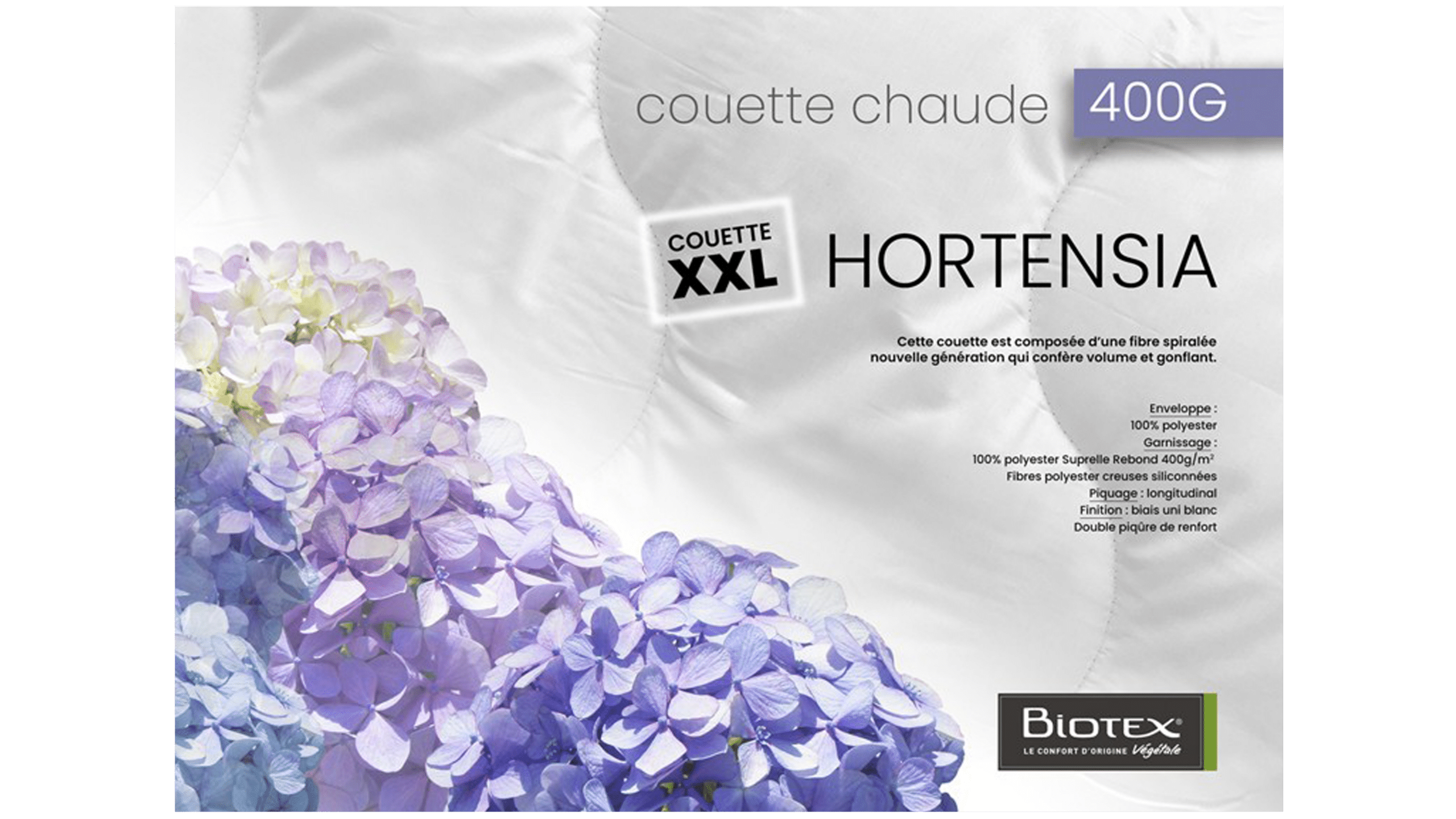 Couette blanche chaude 400g Hortensia - Biotex